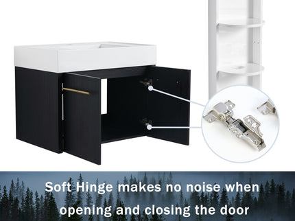 Modern Wall Mounted Bathroom Vanity With Resin Sink And Storage Rack