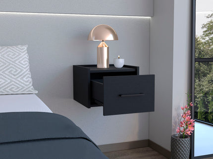 Floating Nightstand, Space Saving Design With Handy Drawer And Surface - Black