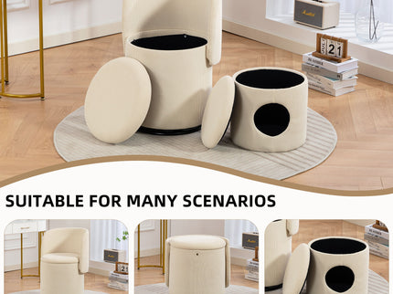 Barrel Chair, Built In Storage, 360° Swivel - Beige
