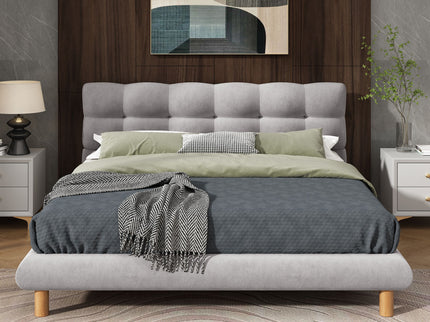 Upholstered Platform Bed Frame With Cookie Shaped Headboard