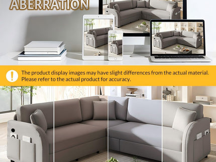 L-Shaped Couch With Pull-Out Bed, Oversize Convertible Sleeper Sofa With Side Pocket & USB Port