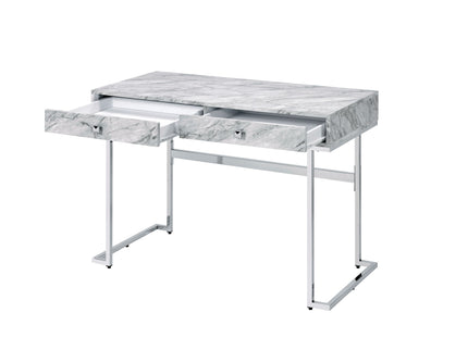 Tigress - Printed Faux Marble Top Writing Desk - White