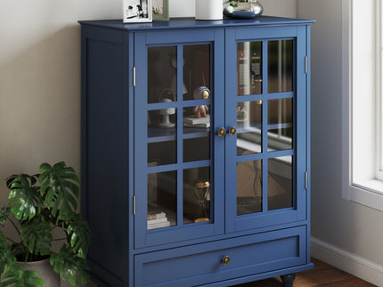 Minimalist Buffet Cabinet With Double Glass Doors And Drawer