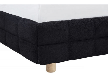 Modern Platform Bed With Upholstered Grid-Patterned Headboard
