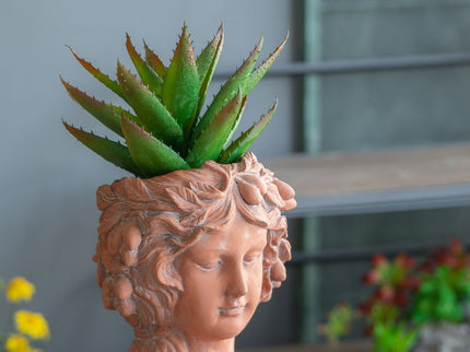 8X9X11.5" Head Bust Planter, Greek Style Cement Head Planter, Indoor Outdoor Home Garden Decor - Brown