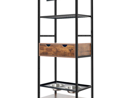 Dog Feeding Station, 3 Height Adjustable Raised Dog Bowls, Dog Feeder Station For Large Medium Dogs Cats, Dog Storage With Shelves - Black / Dark Brown