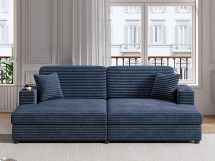 Oversized Loveseat Chaise With 2 USB Ports, 2 Cup Holders And 2 Throw Pillows
