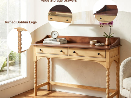 Writing Desk With 2 Storage Drawers, Workstation For Living Room - Brown / Natural