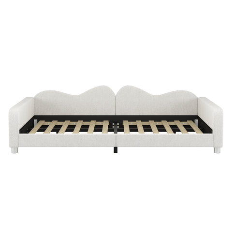 Upholstered Daybed, Sherpa Fabric Sofabed With Cloud-Shaped Backrest