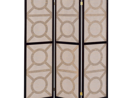 Circle Pattern 3 Panel Folding Screen - Brown