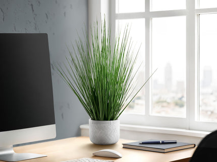 21" Tall, Artificial Plant, Grass, Indoor, Faux, Fake, Table, Greenery, Potted, Real Touch, Decorative - Green / White