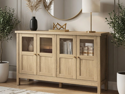 Buffet Cabinet With 4 Doors, Adjustable Shelves Handles - Natural