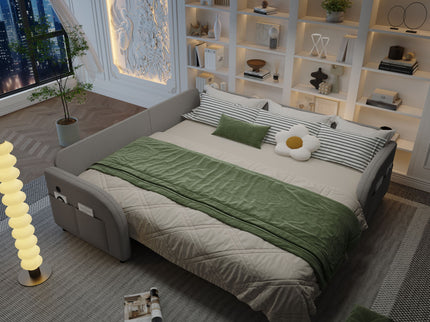 L-Shaped Couch With Pull-Out Bed, Oversize Convertible Sleeper Sofa With Side Pocket & USB Port