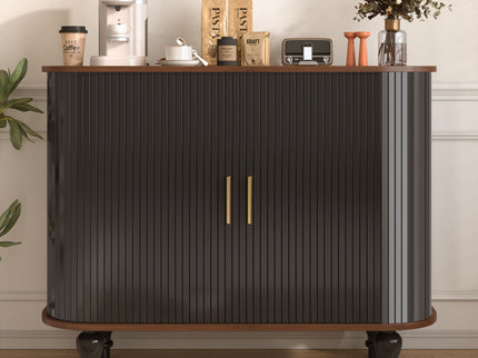 Fluted Liquor & Coffee Bar Cabinet With 6 Wine Racks And 3 Glass Holders
