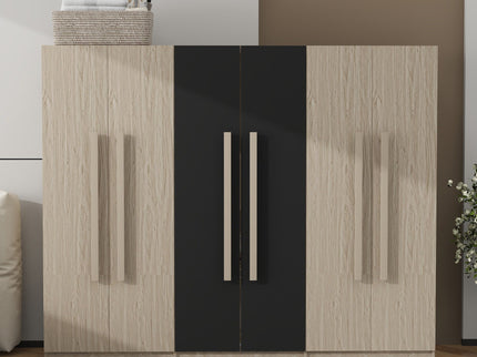 6 Doors Wardrobe Storage For Bedroom, With 2 Drawers Inside - Black / Nature