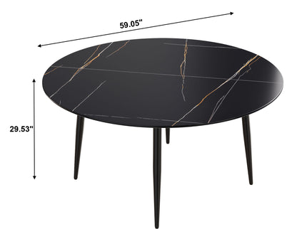 Modern Man-Made Stone Round Dining Table-Position For 6 People