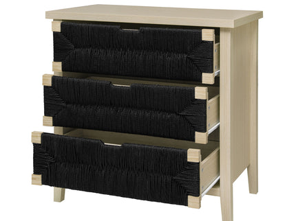 3 Drawer Buffet Sideboard With Adjustable Shelves, Storage Cabinet With Natural Seaweed Decor Doors For Living Room Kitchen Entryway - Natural