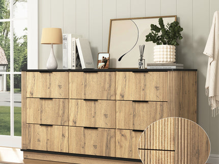 Modern 9 Drawer Cabinet With Metal Rounded Corners Multi Functional Storage - Black