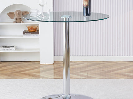 Modern Minimalist Circular Glass Dining Table With Electroplated Metal Legs 35" Diameter - Transparent