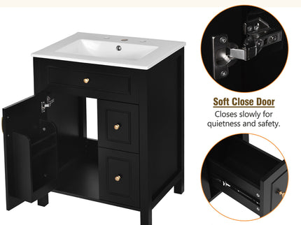 Elegant Bathroom Vanity With Ceramic Sink, Soft Close Doors And Drawers, Double Storage Racks
