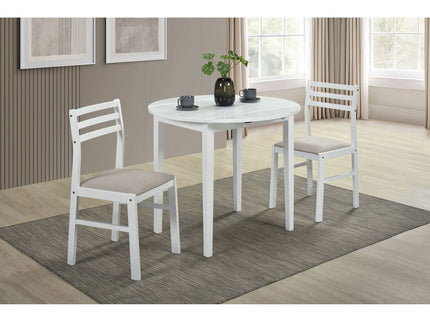 Cliff - 3 Piece Round Drop Leaf Dining Table Set With Ladderback Chairs - White