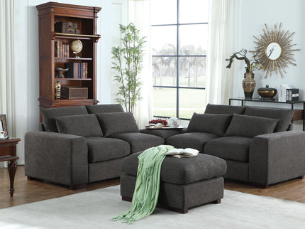 Tatman - Linen Blend Sectional With 2 Ottomans - Dark Gray