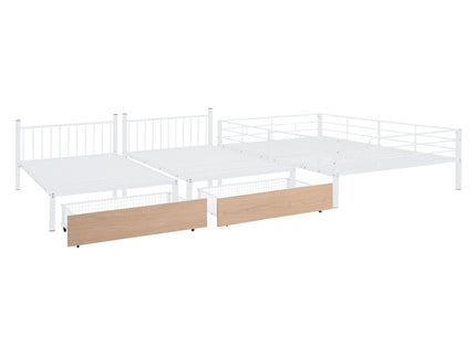 Triple Bunk Bed With Drawers, Multi-Functional Frame With Desks And Shelves In The Middle