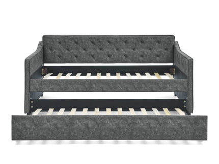 Twin Upholstered Daybed With Trundle, Waved Arms - Gray