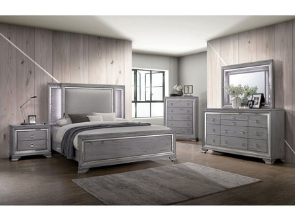 Nightstand With Mirror Trim - Light Gray