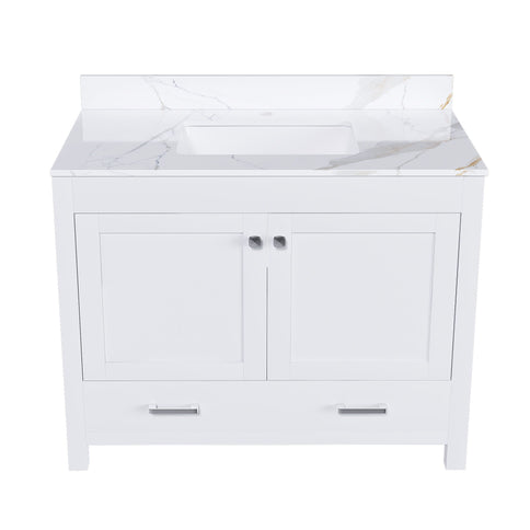 43" Bathroom Vanity, Multi Functional Cabinet, Doors And Drawer - White