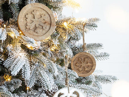 Wooden Hanging Circle With Snowflake Cut Decorative Hanging Christmas Tree Ornaments For Holiday Party Decorations (Set of 12) - Multi