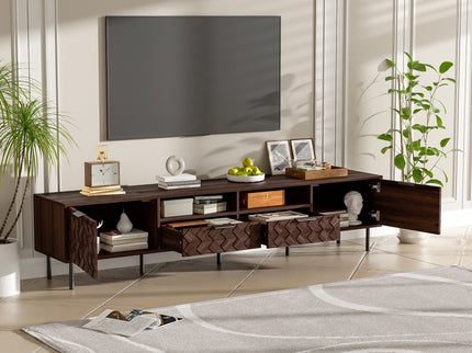 TV Stand For TVs Up To 85" With Closed Storage, Soft Closing Hinges, Living Room Entertainment Center - Walnut