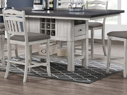 7 Piece Counter Height Dining Set With Storage Base And Ladder Back Chairs - Antique White / Gray