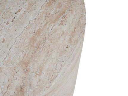 Modern Concrete Side Table With Travertine, Indoor / Outdoor Use - Beige