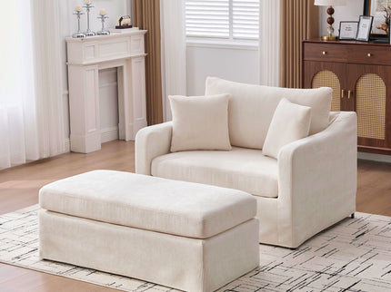 Accent Chair With Ottoman, Includes 2 Bolster Pillows