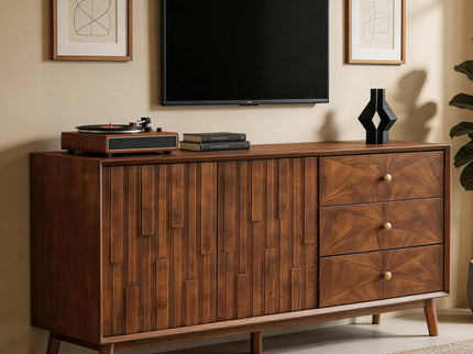 TV Stand With Storage, Entertainment Center, 3 Drawers And 2 Doors For Living Room - Walnut