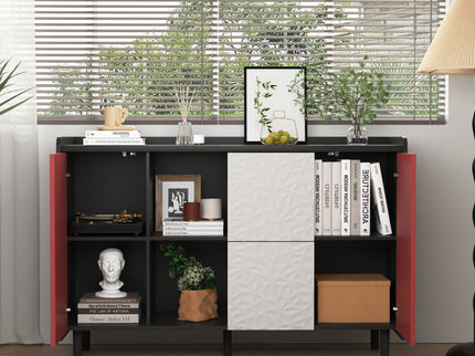Modern Sideboard Buffet Cabinet With Doors And Unique Panel Styling