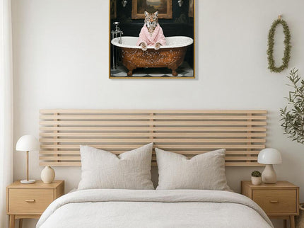 Tiger In Bathtub Wall Art Print Poster, Bathroom Decor Posters Prints For Restroom - Pink / White