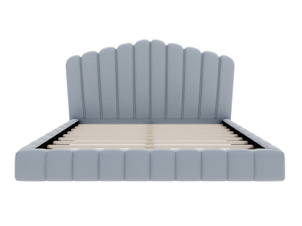 Queen Upholstered Bed Frame With Shell Shaped Headboard - Light Blue - Light Blue
