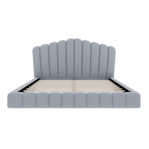 Queen Upholstered Bed Frame With Shell Shaped Headboard - Light Blue - Light Blue