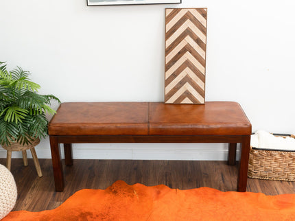 Austin - Bench With Lines - Antique Brown / Brown / Rustic / Tan