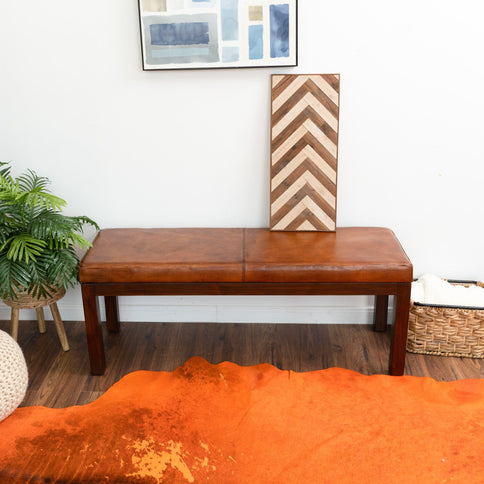 Austin - Bench With Lines - Antique Brown / Brown / Rustic / Tan