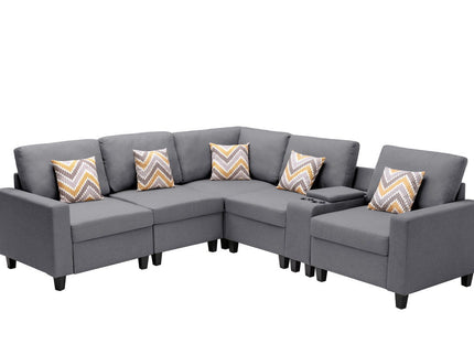 Nolan - Fabric 6 Piece Sectional Sofa With Pillows And Interchangeable Legs