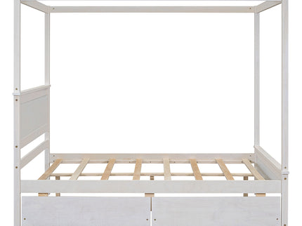 Canopy Platform Bed With Drawers, Support Slats, No Box Spring Needed