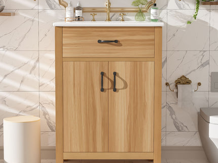 Bathroom Vanity With Flip Drawer, 2 Soft Close Doors, Adjustable Shelf And Ceramic Sink