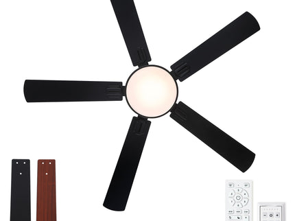 Flush Mount Ceiling Fans With LED Light And Remote Control, 5 Blades