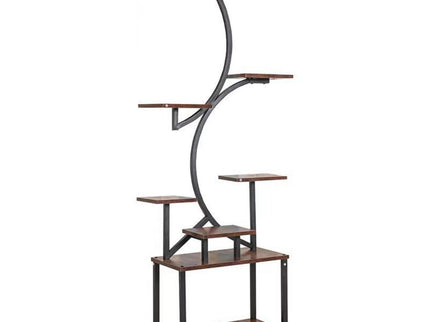 8 Tier Indoor Plant Stand With Grow Lights, S Shaped Metal Shelf For Multiple Plants - Black / Dark Walnut