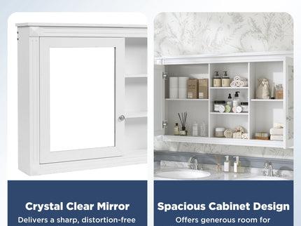 Modern Wall-Mount 2 In 1 Mirror Cabinet With Adjustable Shelves, Soft-Closing Hinges