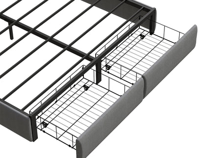 Upholstered Platform Bed Frame With RGB LED Lights, Charging Station & 2 Underbed Drawers