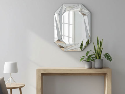 Diamond Shaped Wall Mirror With Beveled Edge Frameless Design - Silver
